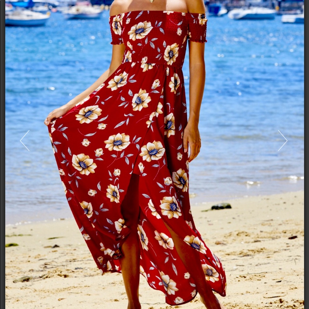 Zaful Red Floral High Low Dress